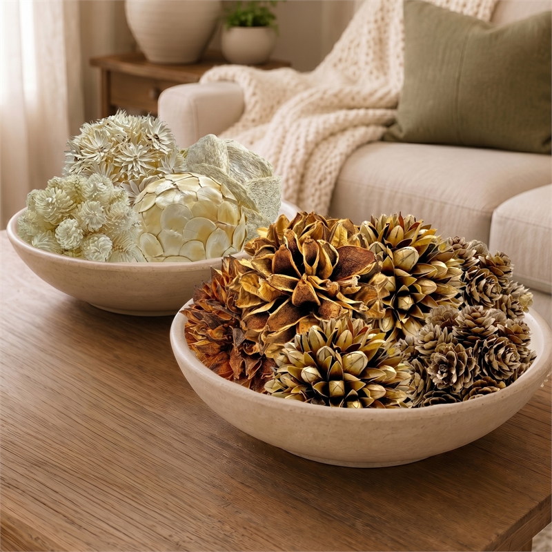 Brown and White Natural Preserved Topiary Balls Decorative Bowl Filler Set of 10