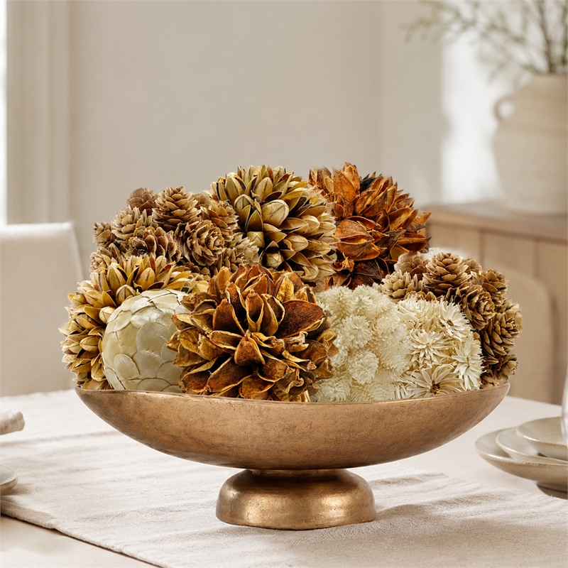 Brown and White Natural Preserved Topiary Balls Decorative Bowl Filler Set of 10
