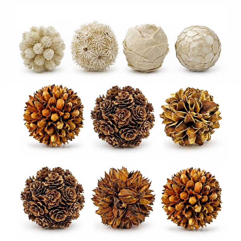Brown and White Natural Preserved Topiary Balls Decorative Bowl Filler Set of 10