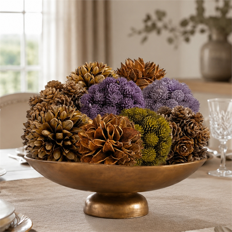 Purple and Brown Natural Preserved Topiary Balls Decorative Bowl Filler Set of 9