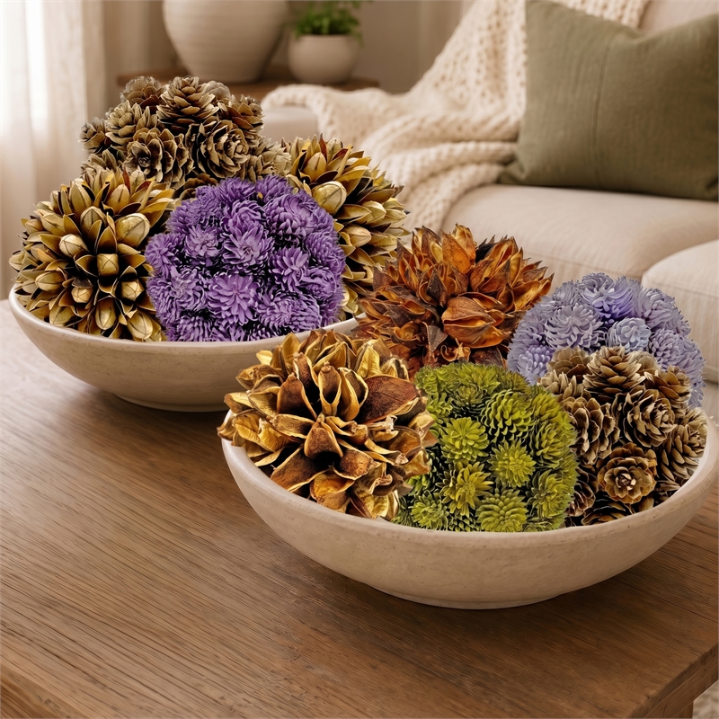 Purple and Brown Natural Preserved Topiary Balls Decorative Bowl Filler Set of 9