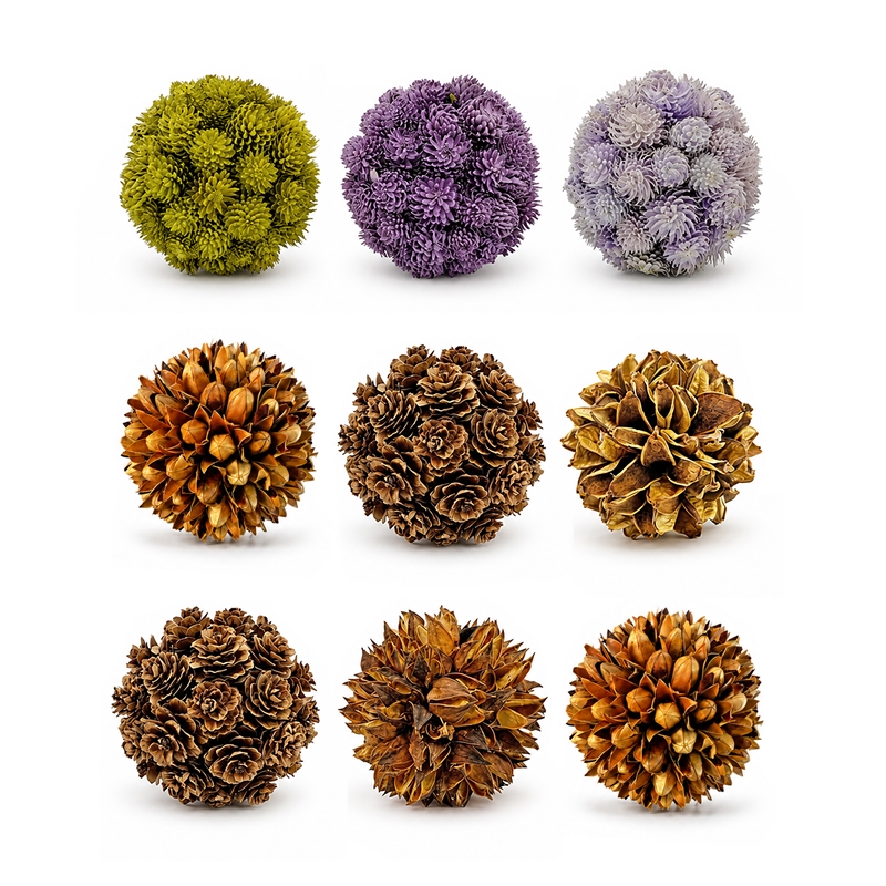 Purple and Brown Natural Preserved Topiary Balls Decorative Bowl Filler Set of 9