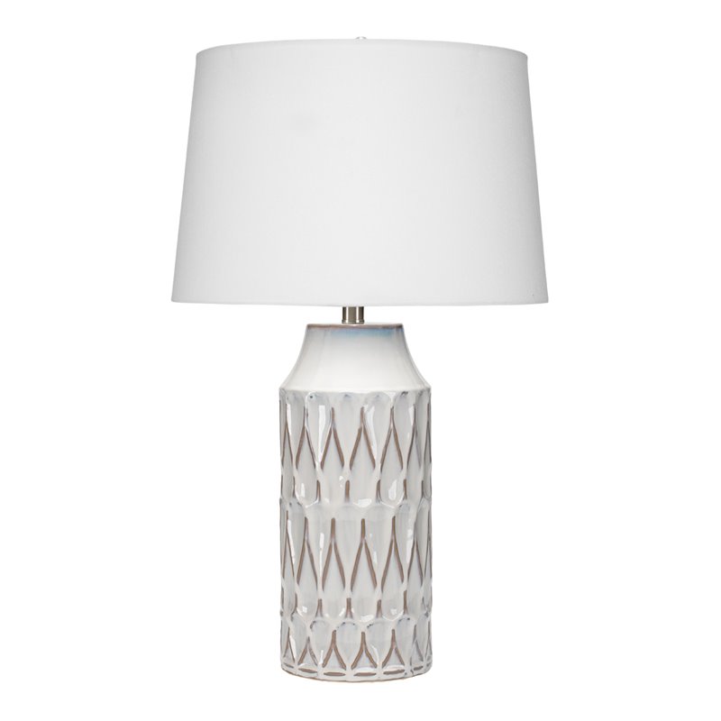 Eden Home Traditional Ceramic and Linen Table Lamp in White Patterned