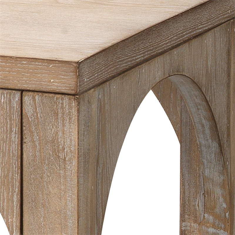 Eden Home MDF Wood Openwork Console Table in Gray Washed Finish