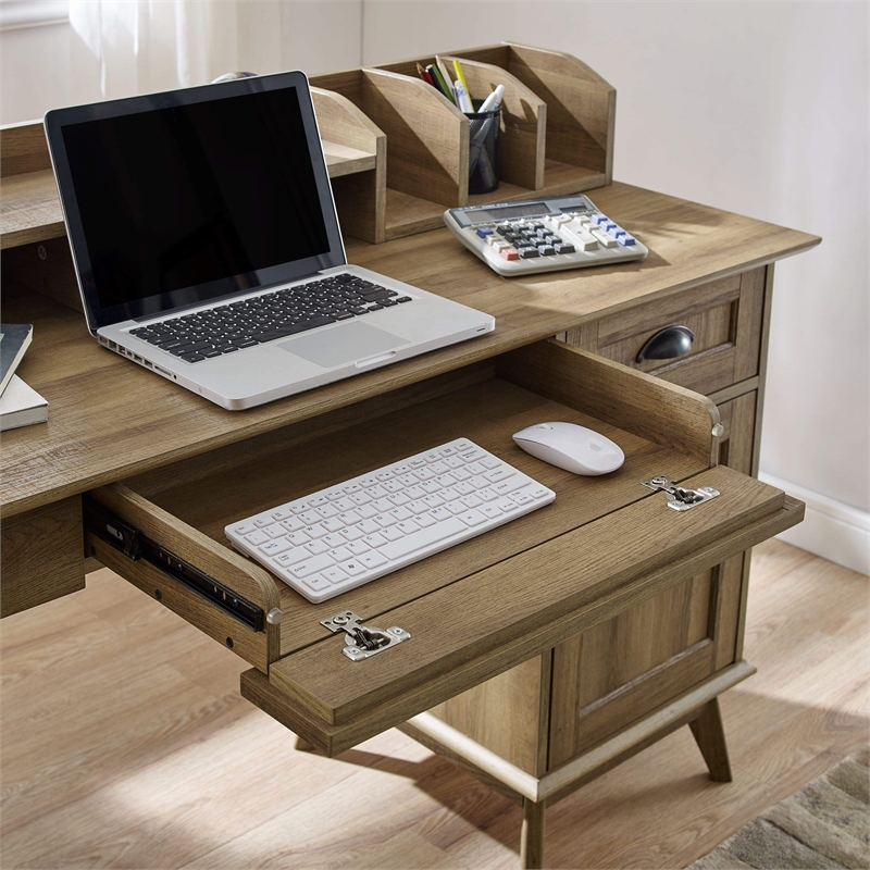 Eden Home Wood Writing/Computer Desk with Hutch in Golden Oak