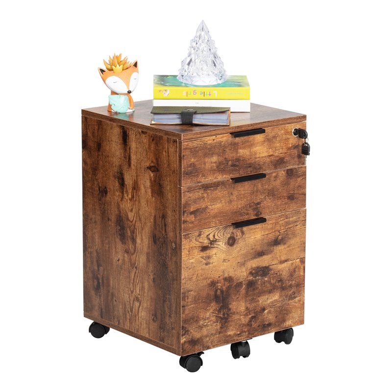 Eden Home Engineered Wood Brown File Cabinet Rectangular Locking Drawers 23.6