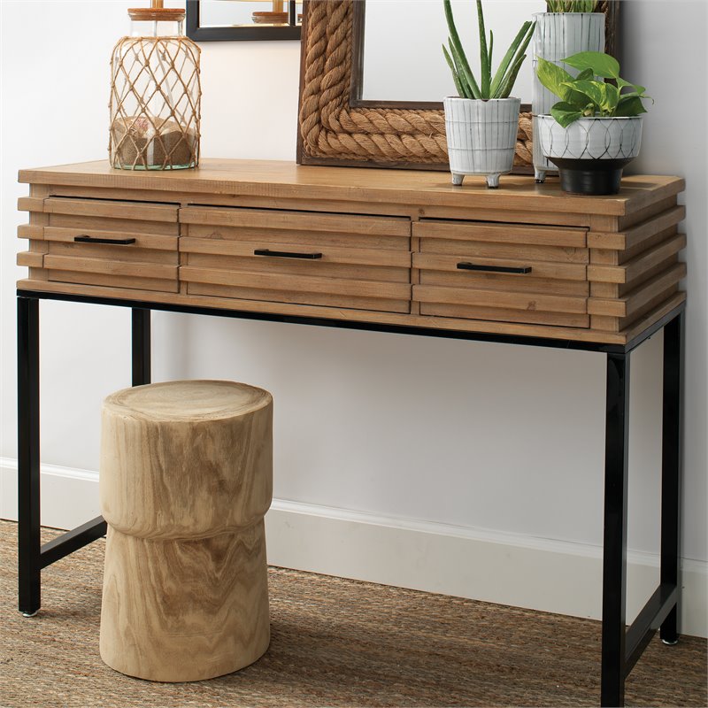 Eden Home Farmhouse Wood and Metal Console Table in Natural/Black