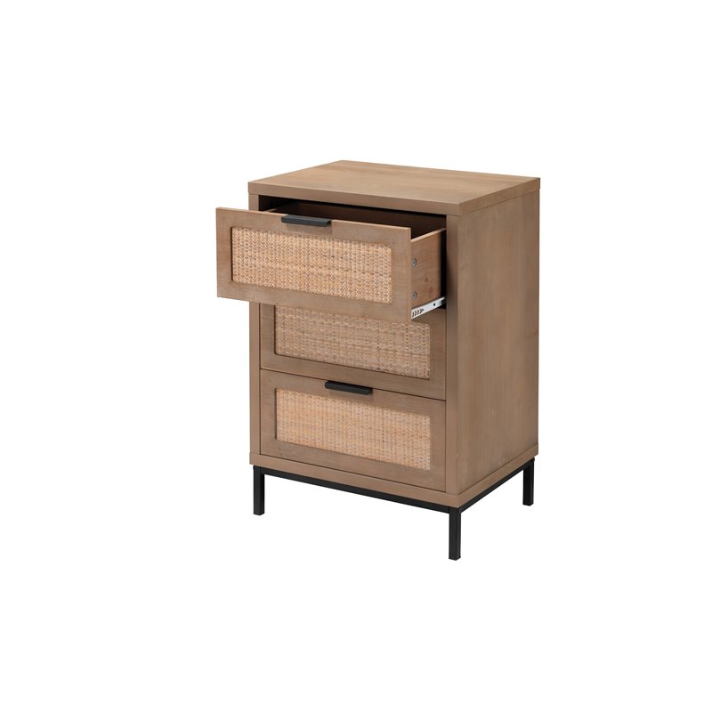 Eden Home 3-drawer Coastal MDF Wood and Iron Side Table in Brown/Black