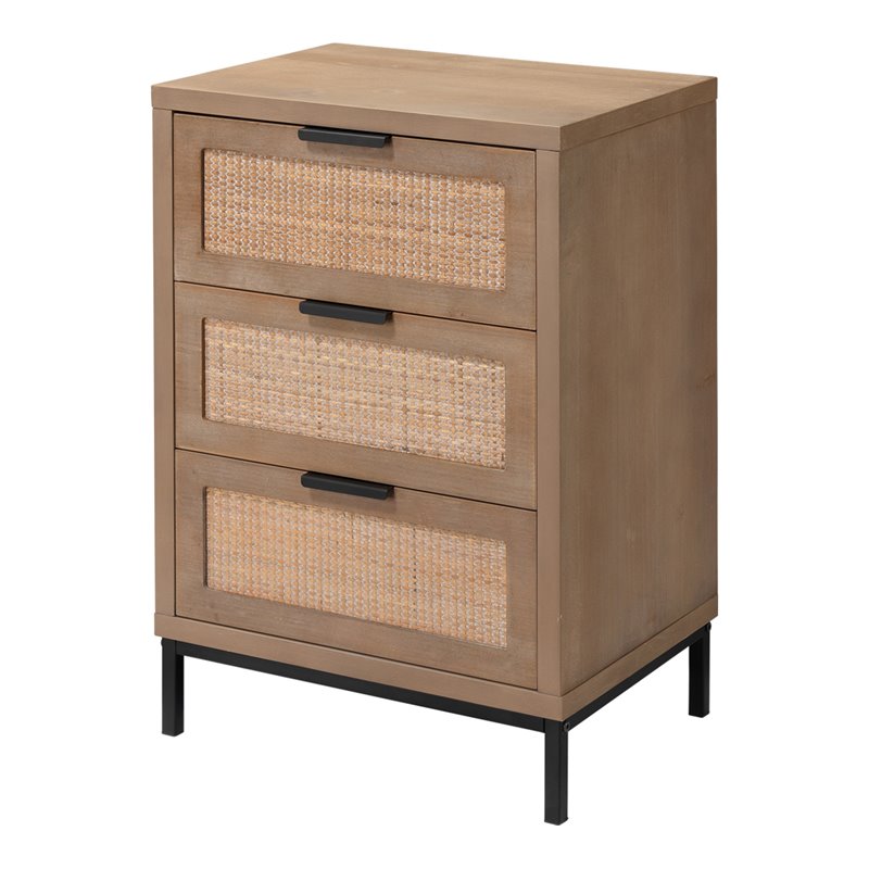 Eden Home 3-drawer Coastal MDF Wood and Iron Side Table in Brown/Black