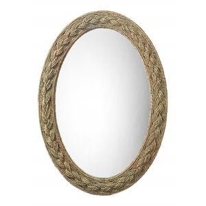 Eden Home Natural Seagrass Brown Mirror Oval Wall Mounted 40&quotH x 27.5&quotW x 1.5&quotD