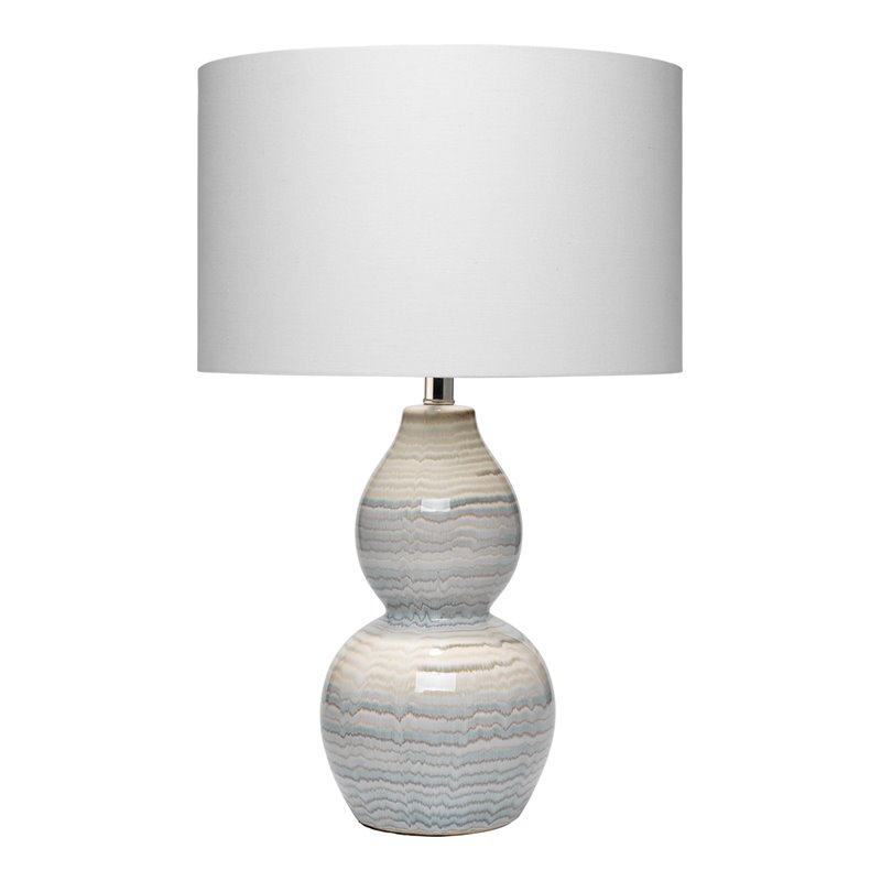 Eden Home Ceramic and Linen White/Blue Table Lamp Rectangular 24.5