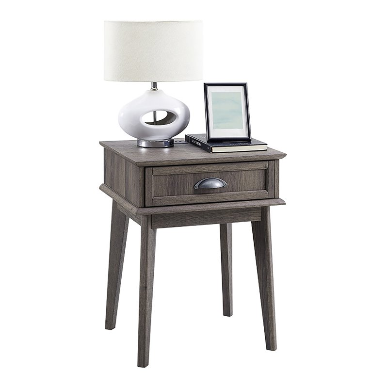 Eden Home Wood End Table with Storage Drawer in Smoke Oak