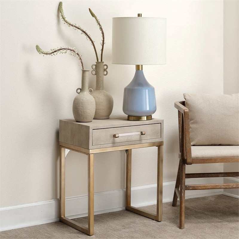 Eden Home Transitional Iron Metal/Faux Leather Side Table in Cream