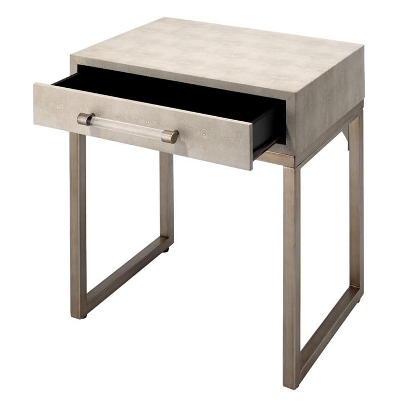 Eden Home Transitional Iron Metal/Faux Leather Side Table in Cream