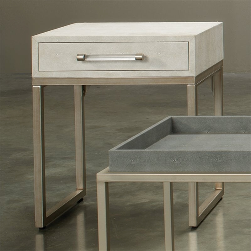 Eden Home Transitional Iron Metal/Faux Leather Side Table in Cream