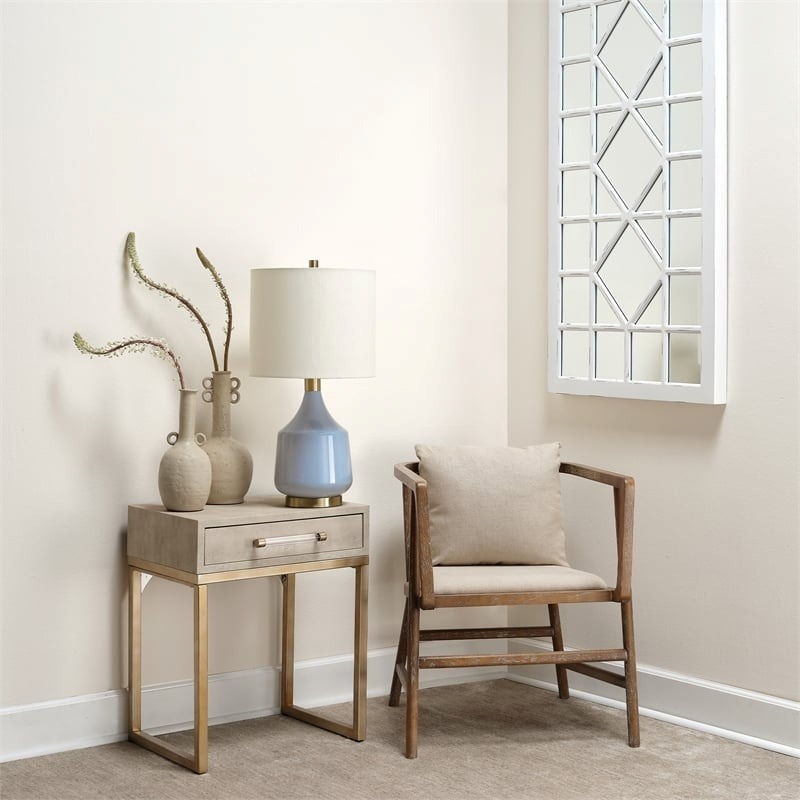 Eden Home Transitional Iron Metal/Faux Leather Side Table in Cream