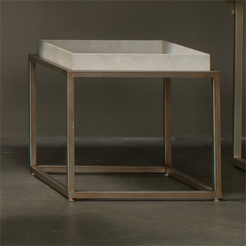 Eden Home Square Transitional Metal Side Table in Cream/Champagne