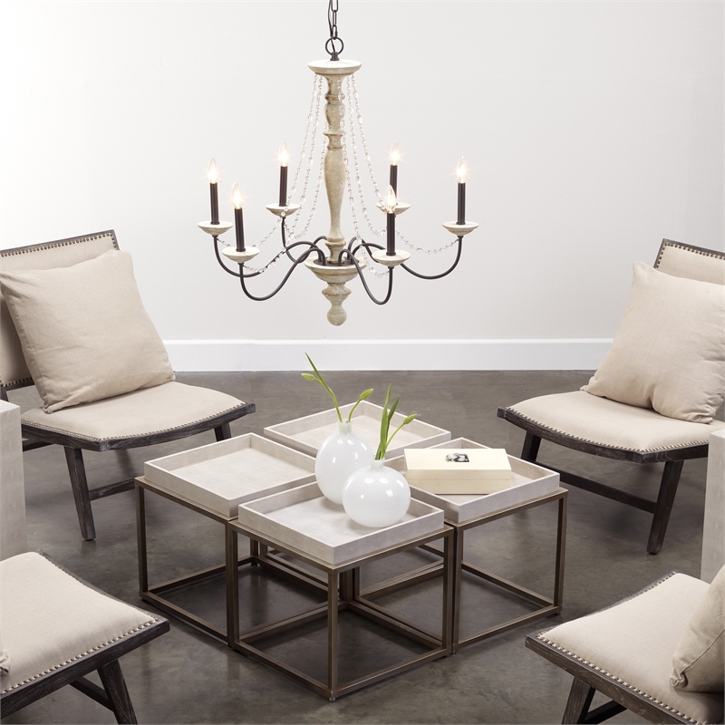 Eden Home Square Transitional Metal Side Table in Cream/Champagne