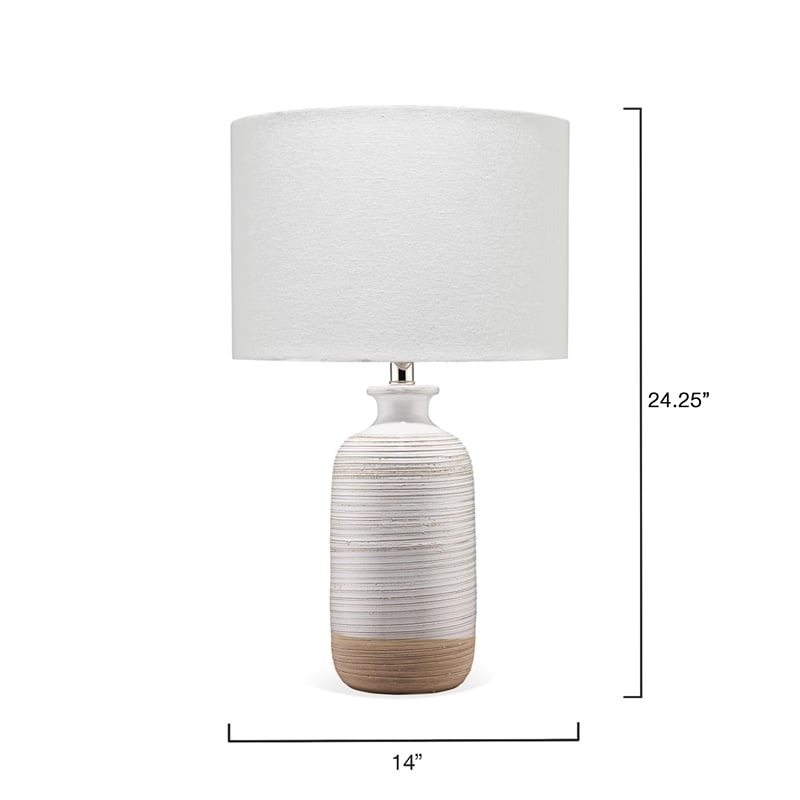 Eden Home 1-Light Transitional Ceramic Table Lamp with Linen Shade in White