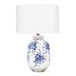 Eden Home Ceramic and Cotton Table Lamp in White/Blue Patterned