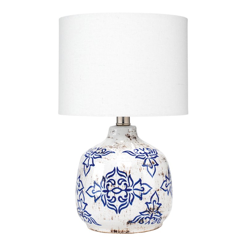 Eden Home Ceramic White/Blue Table Lamp