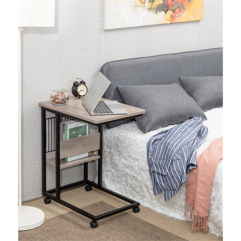 Eden Home Modern Wood End C Table with Magazine Holder in Smoky Gray