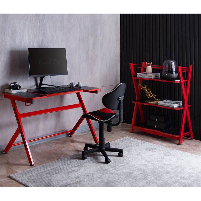Eden Home Modern 3-Tier Wood & Metal Gaming Console Storage Shelf in Red