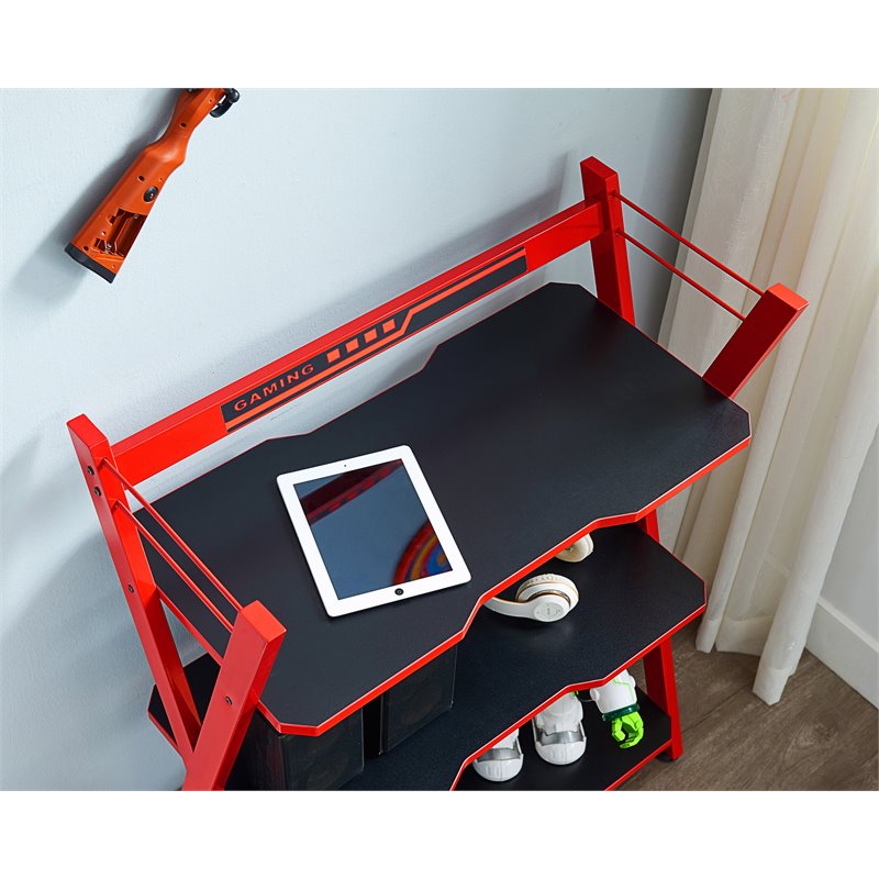 Eden Home Modern 3-Tier Wood & Metal Gaming Console Storage Shelf in Red