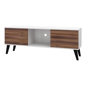 Eden Home Mid-Century Wood TV Stand for TVs up to 50&quot in White/Nut Brown