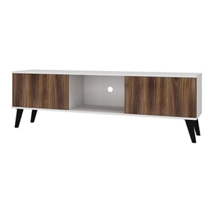 Eden Home Mid-Century Wood TV Stand for TVs up to 60&quot in White/Nut Brown
