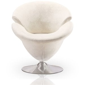 Eden Home Velvet & Metal Swivel Accent Chair in White/Polished Chrome