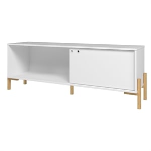 Eden Home 2 Shelves Mid-Century Wood TV Stand for TVs up to 50&quot in White/Oak