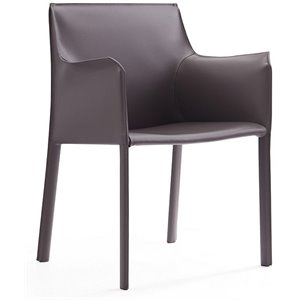 Eden Home Contemporary Saddle Leather & Metal Arm Chair in Gray