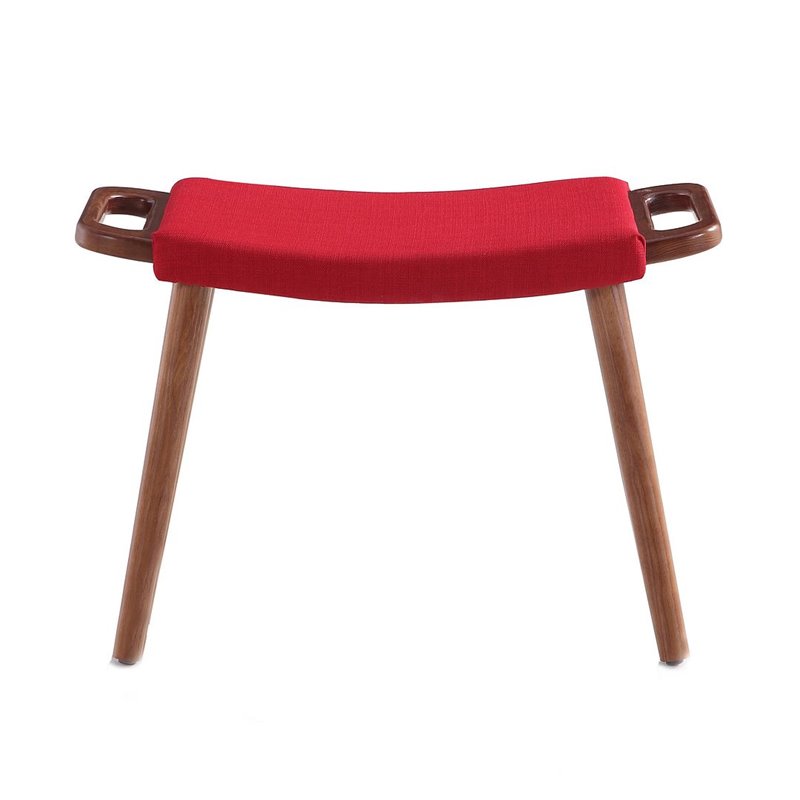 Eden Home Contemporary Linen Fabric & Wood Ottoman in Red/Antique Walnut