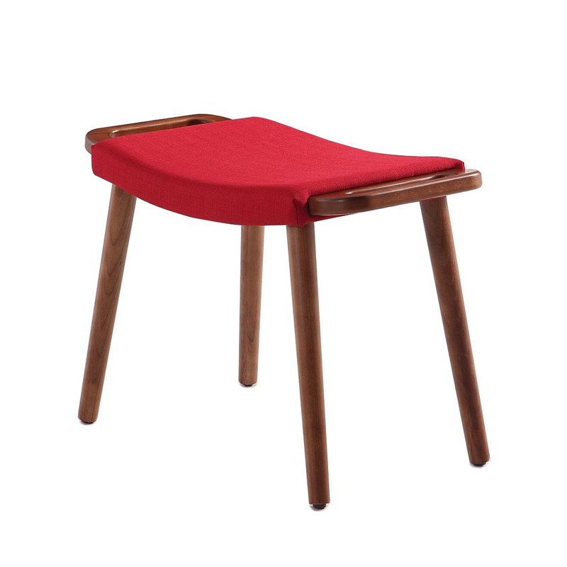 Eden Home Contemporary Linen Fabric & Wood Ottoman in Red/Antique Walnut