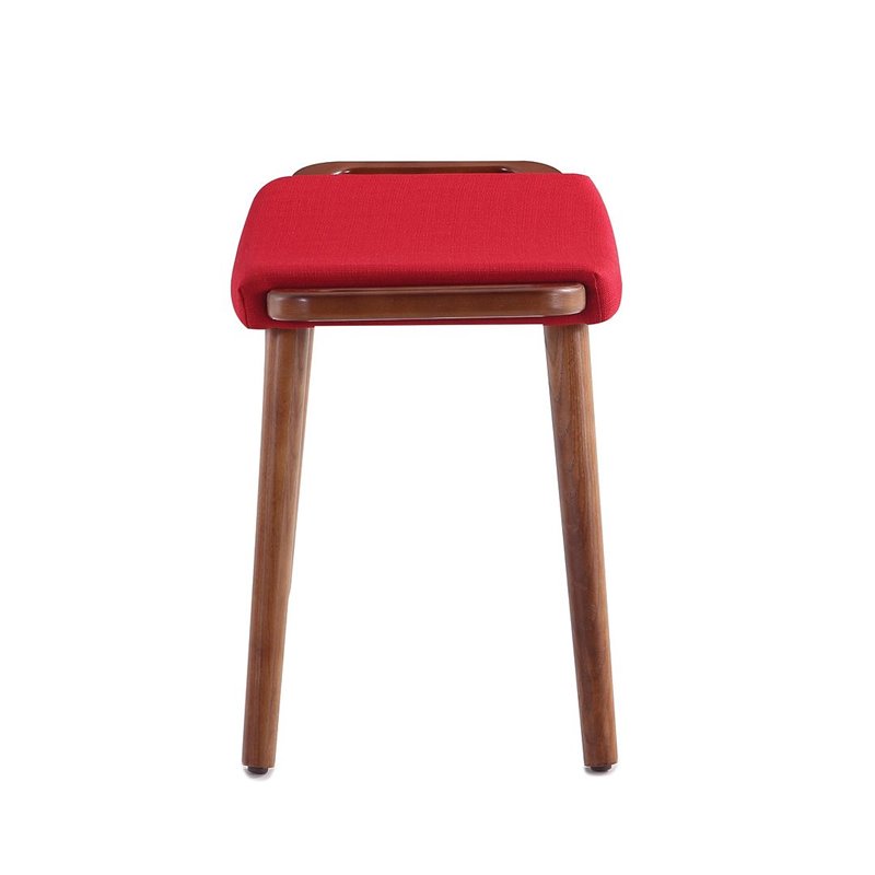 Eden Home Contemporary Linen Fabric & Wood Ottoman in Red/Antique Walnut