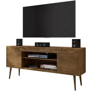 Eden Home 4 Shelves Mid-Century Wood TV Stand for TVs up to 60&quot in Rustic Brown