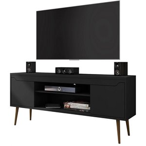Eden Home 4 Shelves Mid-Century Wood TV Stand for TVs up to 60&quot in Black