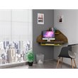 Eden Home Wood Floating Corner Desk in Rustic Brown and Yellow