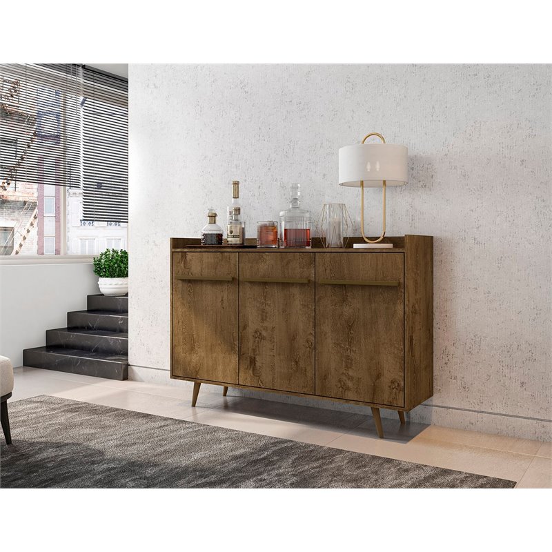 Eden Home 4-Shelf Mid-Century Wood Buffet Stand in Rustic Brown