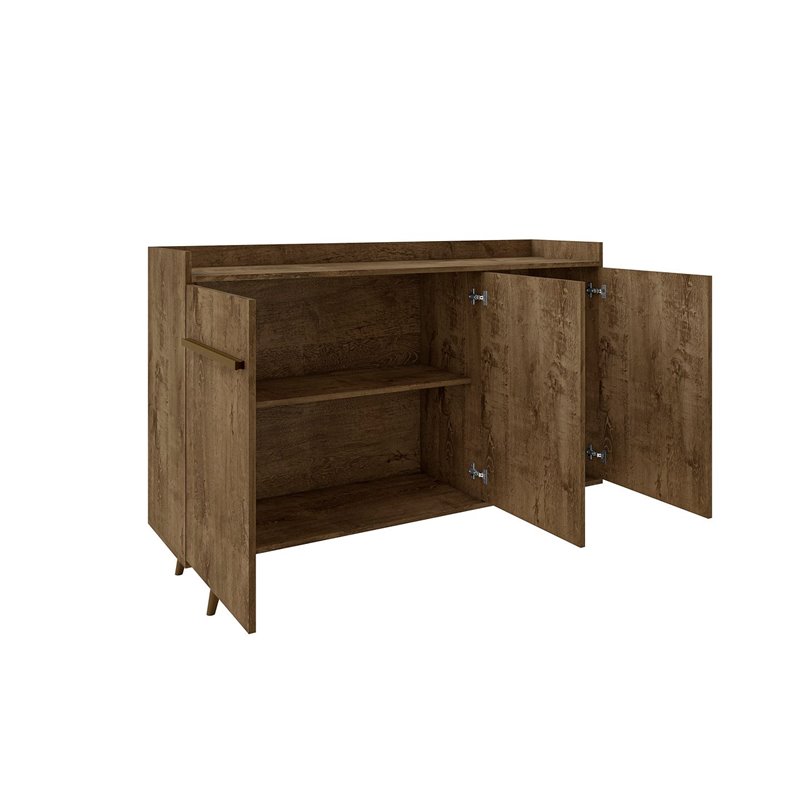 Eden Home 4-Shelf Mid-Century Wood Buffet Stand in Rustic Brown
