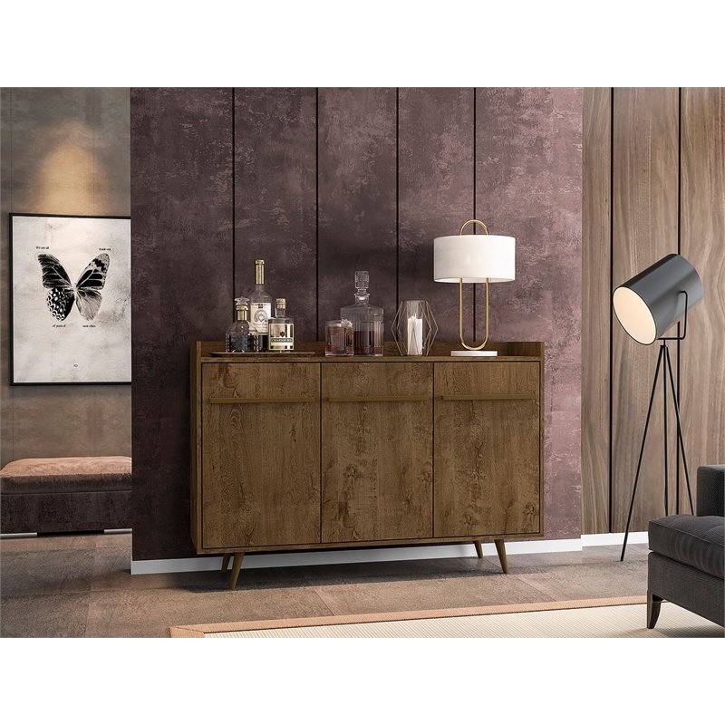 Eden Home 4-Shelf Mid-Century Wood Buffet Stand in Rustic Brown