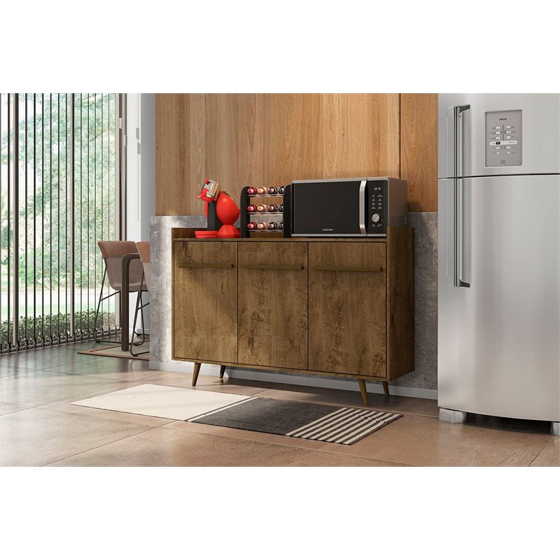 Eden Home 4-Shelf Mid-Century Wood Buffet Stand in Rustic Brown