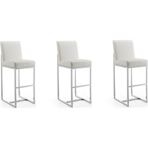 Eden Home 29.53&quot Contemporary Faux Leather Barstool in White (Set of 3)