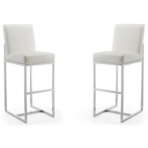 Eden Home 29.53&quot Contemporary Faux Leather Barstool in White (Set of 2)