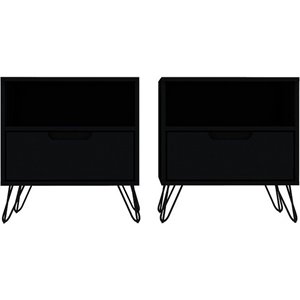 Eden Home 1-Drawer Contemporary Wood Nightstand in Black (Set of 2)