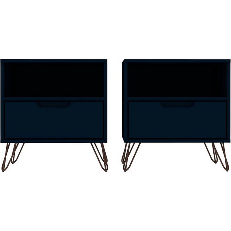 Eden Home 1-Drawer Contemporary Wood Nightstand in Blue (Set of 2)