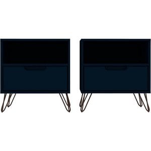 Eden Home 1-Drawer Contemporary Wood Nightstand in Blue (Set of 2)
