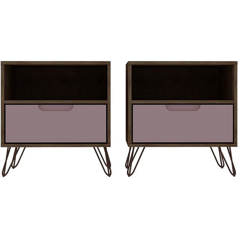 Eden Home 1-Drawer Contemporary Wood Nightstand in Pink (Set of 2)