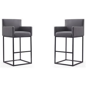 Eden Home 30&quot Contemporary Faux Leather Barstool in Gray (Set of 2)